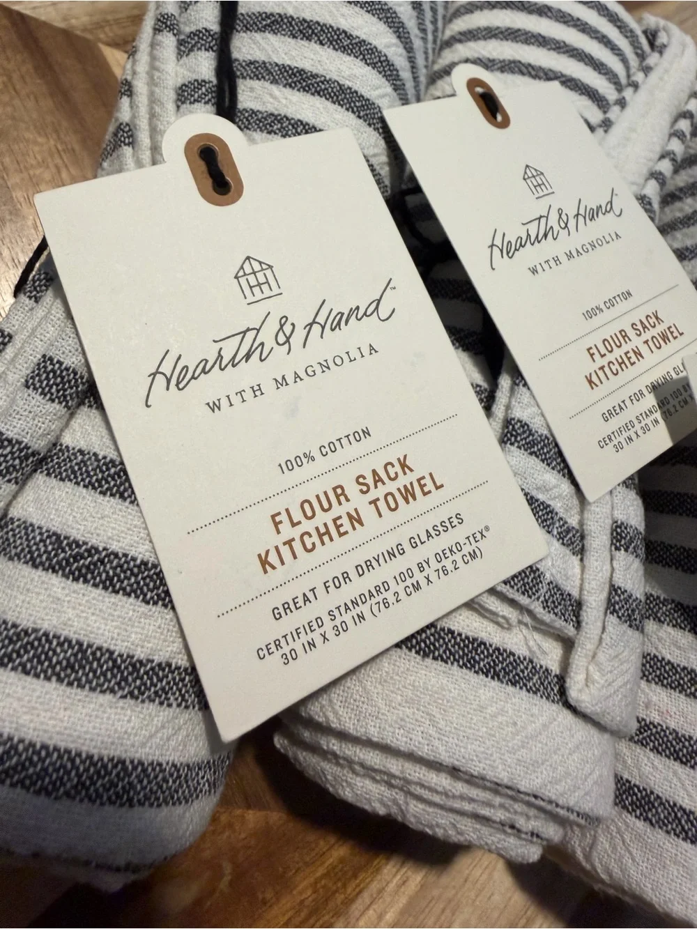 Hearth & Hand with Magnolia Striped Flour Sack Kitchen Towels - Gray & White